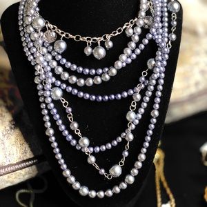 Ice Blue Multi Layered Faux Pearl Necklace
